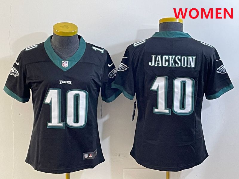 Women Philadelphia Eagles 10 Jackson Black Second generations 2025 Nike Vapor Limited NFL Jersey style 3